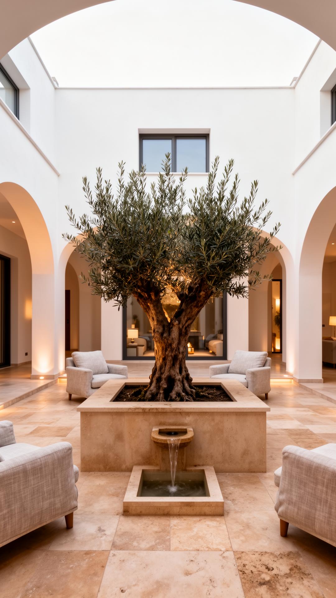 Andalusian patio with mature olive tree